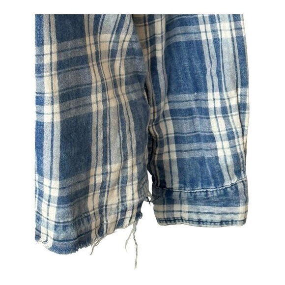 BLANKNYC Shirt‎ Women XS Blue Plaid You Oughta Know Raw Hem Button Up Western - Picture 7 of 12